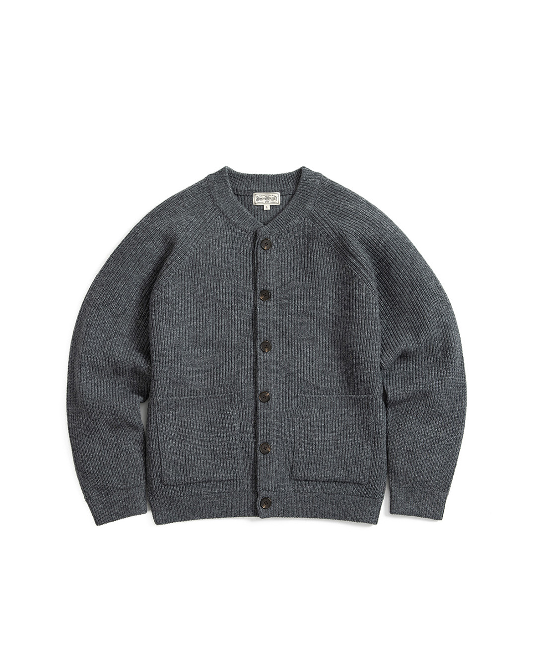 06 LAMBSWOOL ROUND NECK CARDIGAN (charcoal)