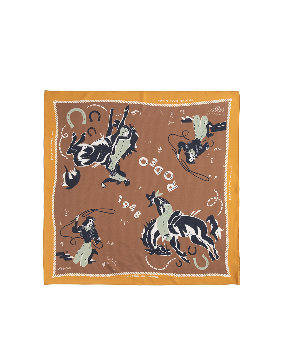 &quot;RODEO TOUR 1948&quot; SILK SCARF (brown&amp;gold)